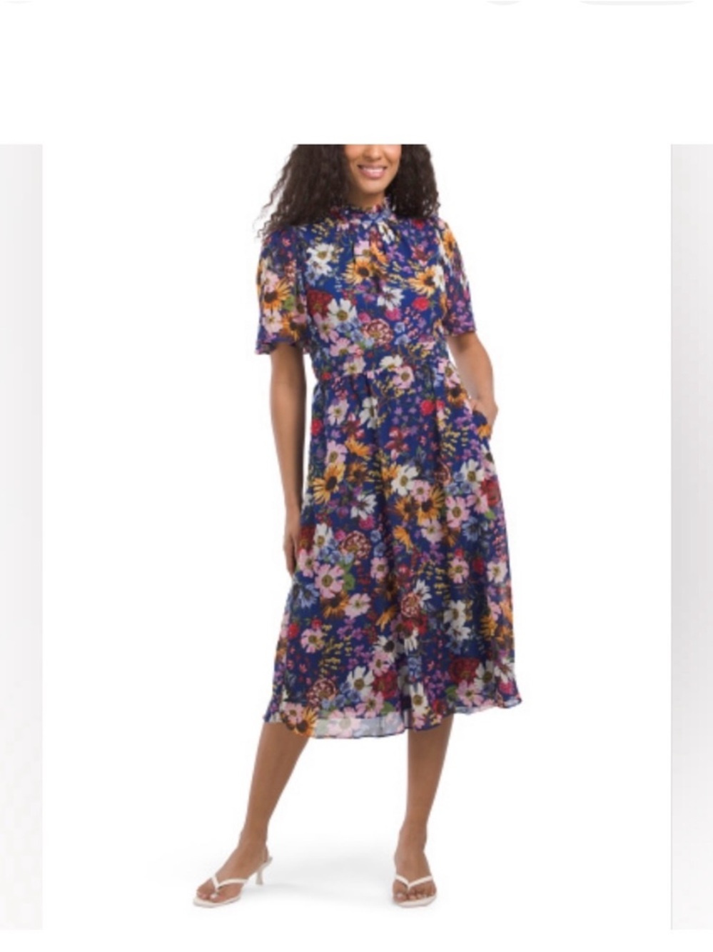 julia jordan Navy Blue Floral Midi Dress